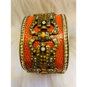 Vintage Heidi Daus Faux Snake Skin Swarovski Crystal Hinged Cuff Bracelet
